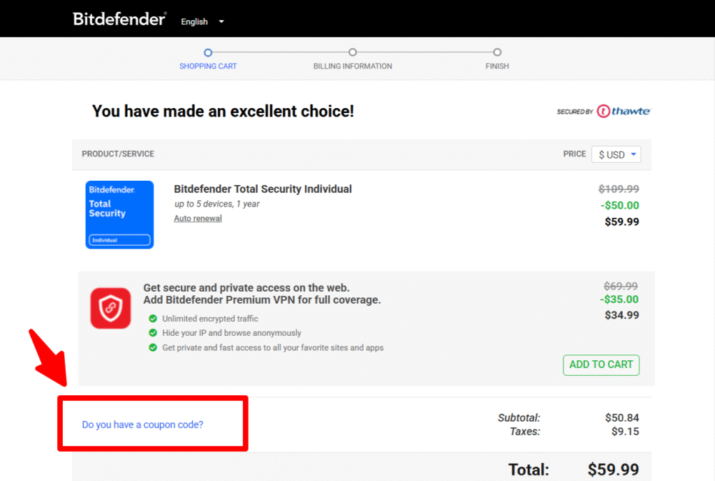 Add Bitdefender Coupon code