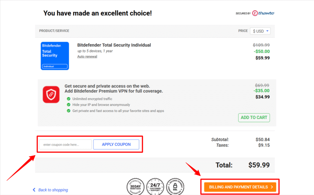 Bitdefender coupon section
