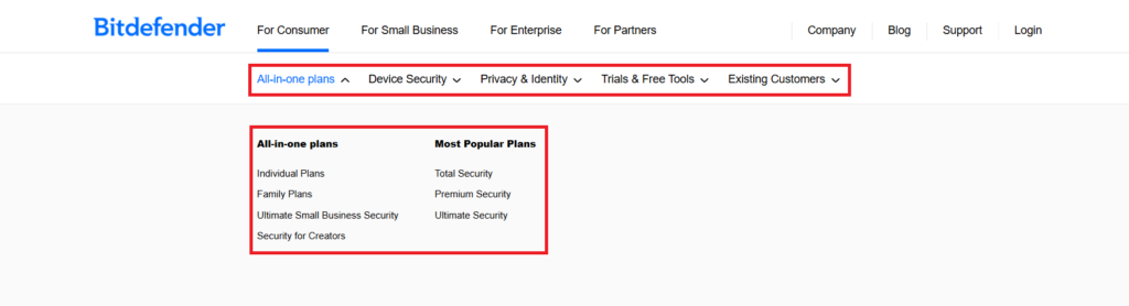 Choose a Bitdefender product and plan