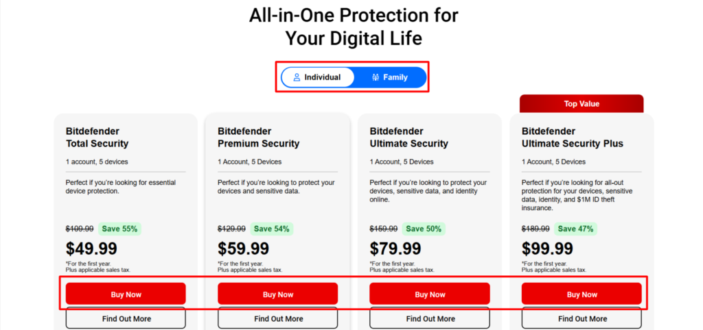 Bitdefender Pricing Plan