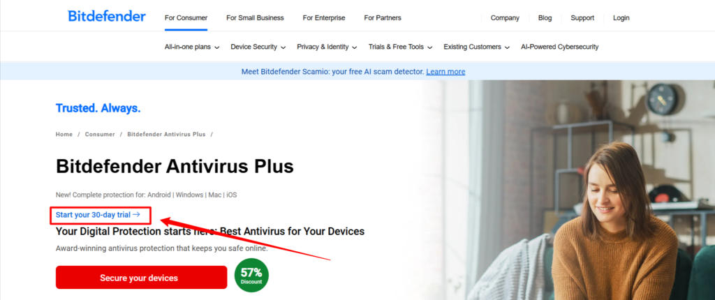 Click on start your trial